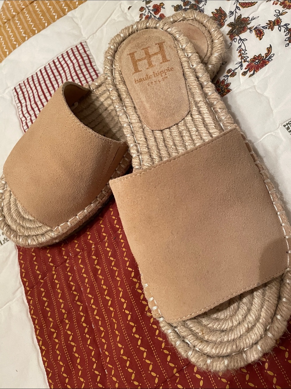 Haute Hippie Style size 8 fun beige leather upper and soft espadrille sandals